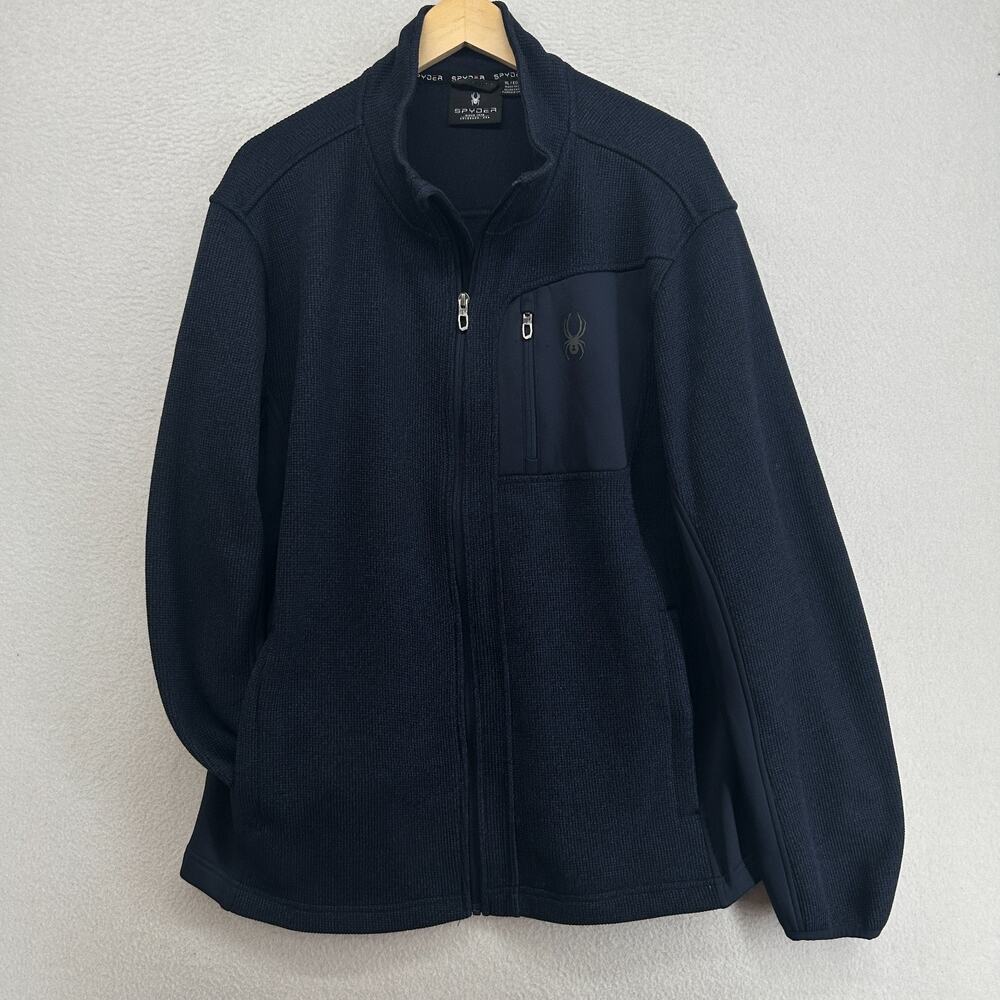 SPYDER Sweatshirt Mens XL Dry Thermo Web Fleece Waffle Thermal Full Zip Blue
